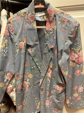Alfred Dunner Blue Floral Blazer with Pink & Yellow Roses